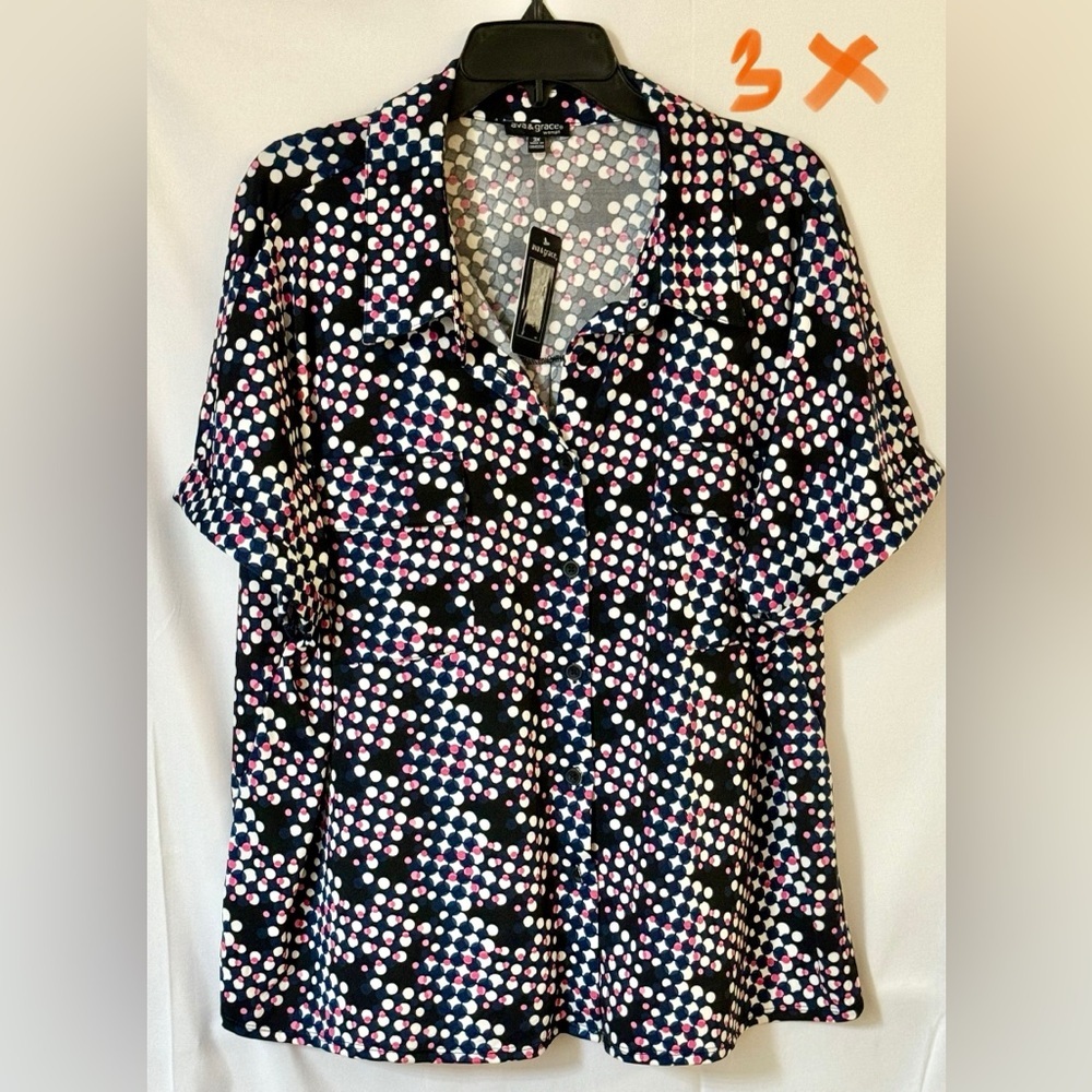 Ava & Grace Black Polka Dot Button Down Shirt